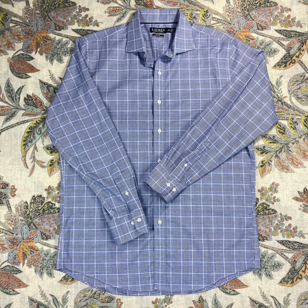 Ralph Lauren Black Label Slim Fit Blue Plaid Long Sleeve Button Shirt 16.5 34/35